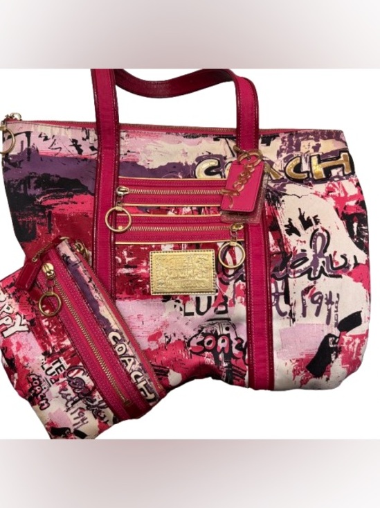 Coach Handbags - Coach Y2K Poppy Graffiti Glam Tote & Wristlet  Set (Pink Multi) - GUC